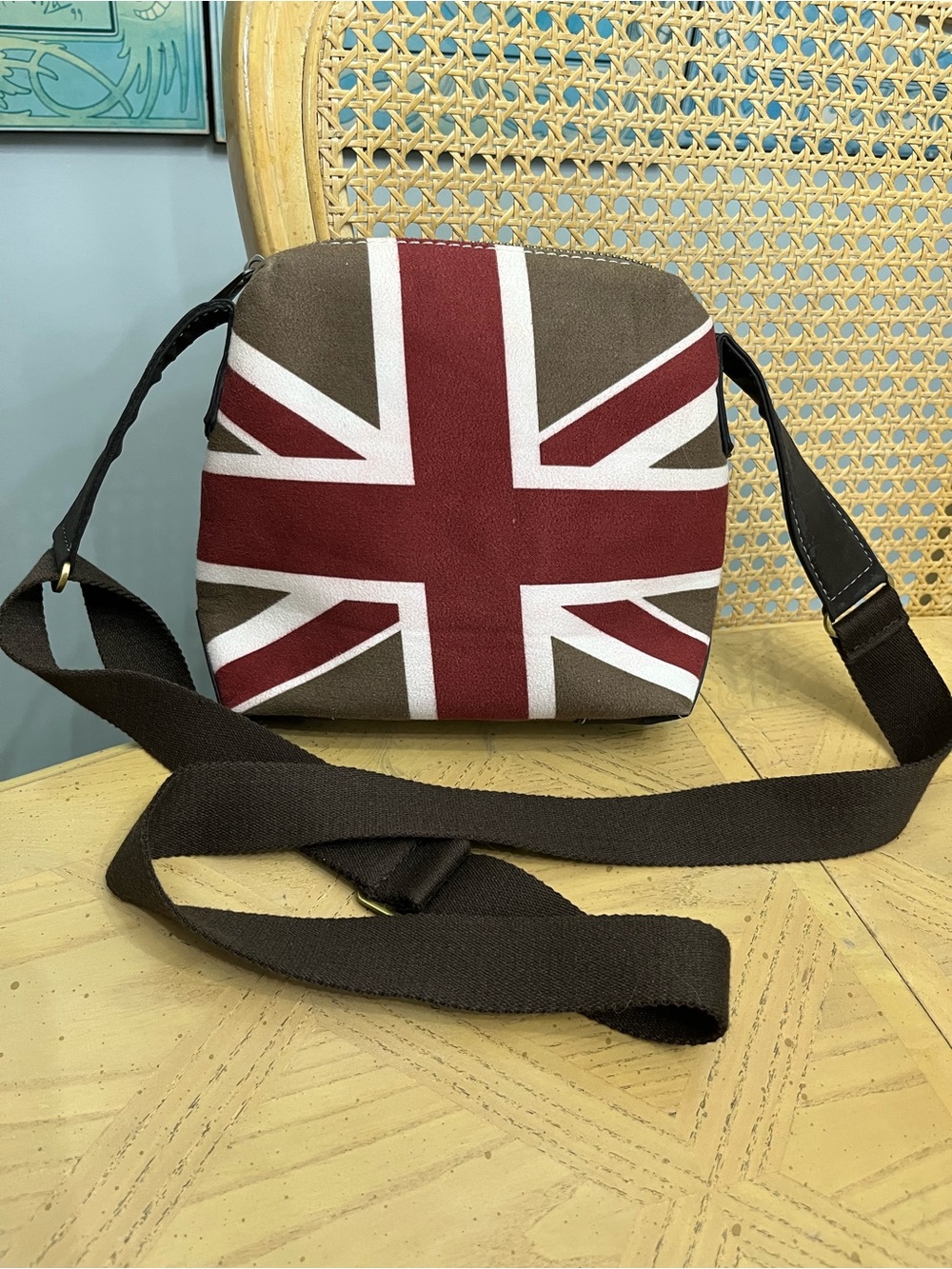Paul Smith Brown and Red Union Jack Sueded Canvas Crossbody Bag